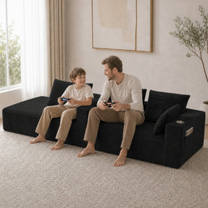 English Elm 95''Modular Corduroy L-Shaped Sectional Sofa with Chaise and Pocket Spring Cushions Black - A 95.27 inches W5385P541199