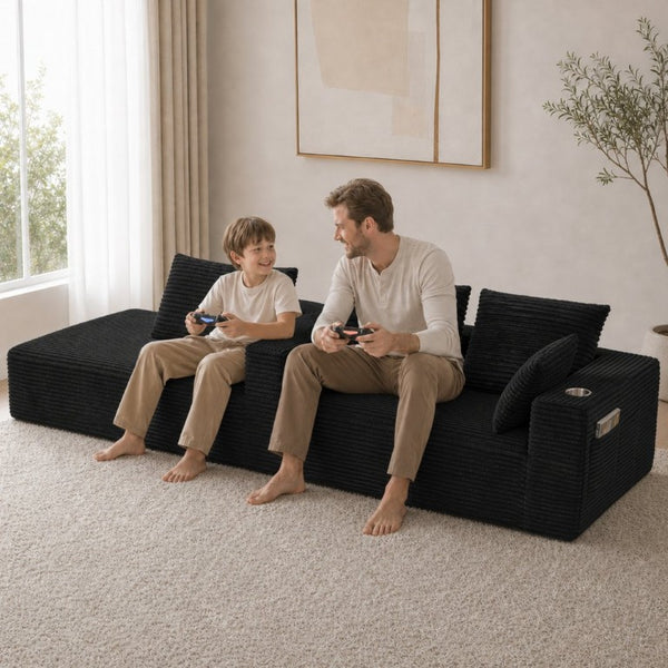English Elm 95''Modular Corduroy L-Shaped Sectional Sofa with Chaise and Pocket Spring Cushions Black - A 95.27 inches W5385P541199