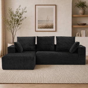 English Elm 95''Modular Corduroy L-Shaped Sectional Sofa with Chaise and Pocket Spring Cushions Black - A 95.27 inches W5385P541199