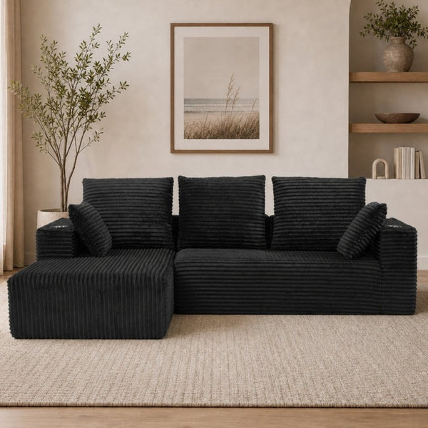 English Elm 95''Modular Corduroy L-Shaped Sectional Sofa with Chaise and Pocket Spring Cushions Black - A 95.27 inches W5385P541199