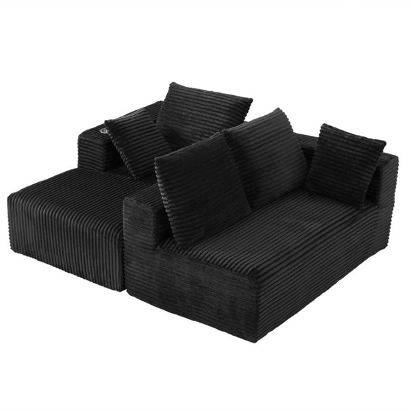 English Elm 95''Modular Corduroy L-Shaped Sectional Sofa with Chaise and Pocket Spring Cushions Black - A 95.27 inches W5385P541199