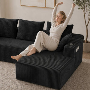English Elm 95''Modular Corduroy L-Shaped Sectional Sofa with Chaise and Pocket Spring Cushions Black - B 95.27 inches W5385P541200