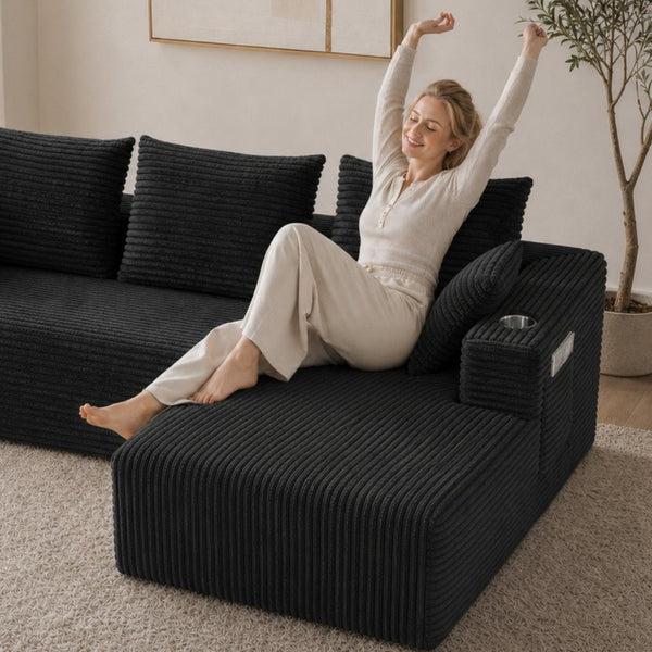 English Elm 95''Modular Corduroy L-Shaped Sectional Sofa with Chaise and Pocket Spring Cushions Black - B 95.27 inches W5385P541200