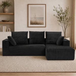 English Elm 95''Modular Corduroy L-Shaped Sectional Sofa with Chaise and Pocket Spring Cushions Black - B 95.27 inches W5385P541200