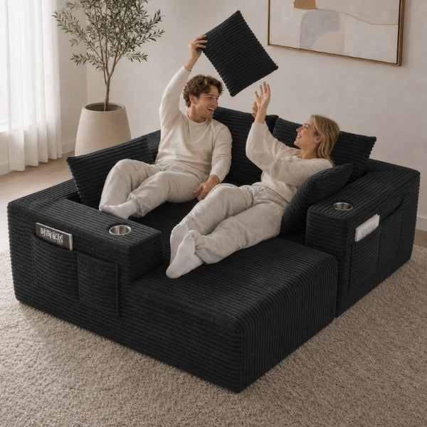 English Elm 95''Modular Corduroy L-Shaped Sectional Sofa with Chaise and Pocket Spring Cushions Black - B 95.27 inches W5385P541200
