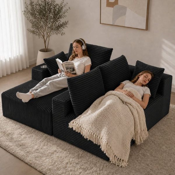 English Elm 95''Modular Corduroy L-Shaped Sectional Sofa with Chaise and Pocket Spring Cushions Black - B 95.27 inches W5385P541200