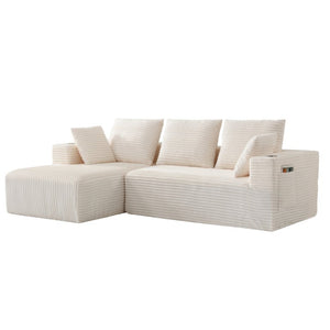 English Elm 95''Modular Corduroy L-Shaped Sectional Sofa with Chaise and Pocket Spring Cushions White - A 95.27 inches W5385P541202