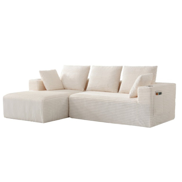 English Elm 95''Modular Corduroy L-Shaped Sectional Sofa with Chaise and Pocket Spring Cushions White - A 95.27 inches W5385P541202