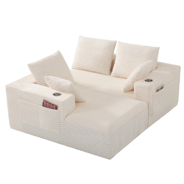 English Elm 95''Modular Corduroy L-Shaped Sectional Sofa with Chaise and Pocket Spring Cushions White - A 95.27 inches W5385P541202