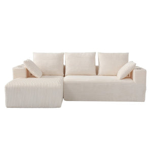 English Elm 95''Modular Corduroy L-Shaped Sectional Sofa with Chaise and Pocket Spring Cushions White - A 95.27 inches W5385P541202