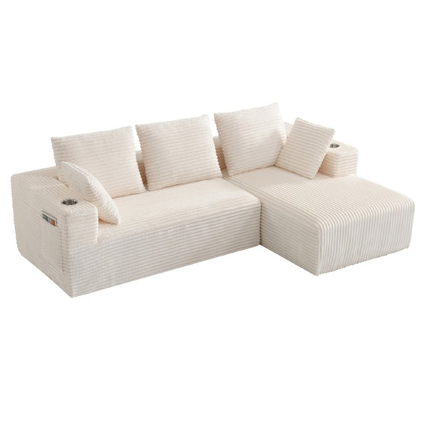 English Elm 95''Modular Corduroy L-Shaped Sectional Sofa with Chaise and Pocket Spring Cushions White - A 95.27 inches W5385P541202