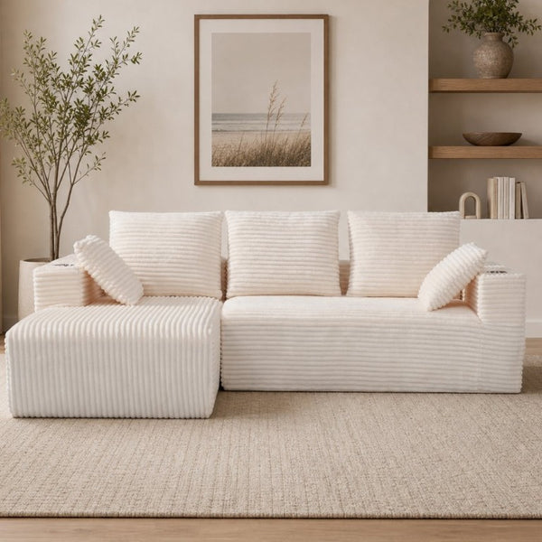 English Elm 95''Modular Corduroy L-Shaped Sectional Sofa with Chaise and Pocket Spring Cushions White - A 95.27 inches W5385P541202