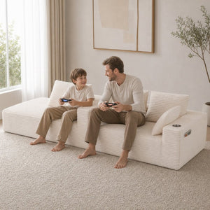 English Elm 95''Modular Corduroy L-Shaped Sectional Sofa with Chaise and Pocket Spring Cushions White - A 95.27 inches W5385P541202