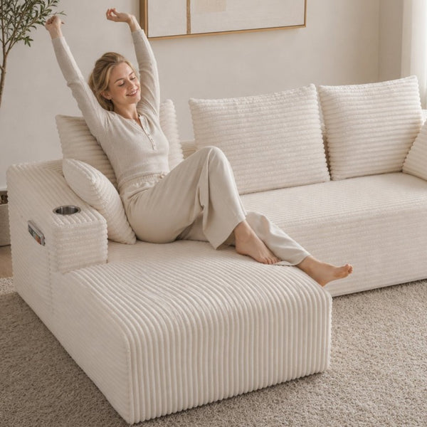 English Elm 95''Modular Corduroy L-Shaped Sectional Sofa with Chaise and Pocket Spring Cushions White - A 95.27 inches W5385P541202