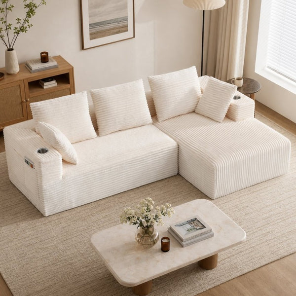 English Elm 95''Modular Corduroy L-Shaped Sectional Sofa with Chaise and Pocket Spring Cushions White - B 95.27 inches W5385P541208
