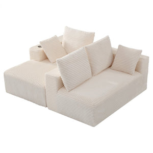 English Elm 95''Modular Corduroy L-Shaped Sectional Sofa with Chaise and Pocket Spring Cushions White - B 95.27 inches W5385P541208