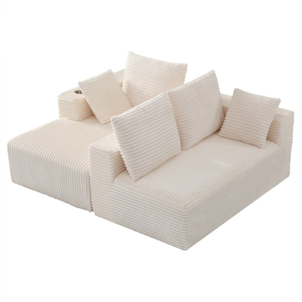 English Elm 95''Modular Corduroy L-Shaped Sectional Sofa with Chaise and Pocket Spring Cushions White - B 95.27 inches W5385P541208