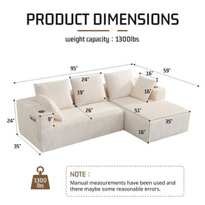 English Elm 95''Modular Corduroy L-Shaped Sectional Sofa with Chaise and Pocket Spring Cushions White - B 95.27 inches W5385P541208