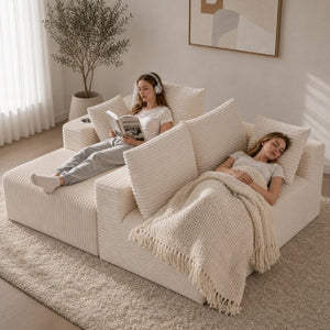 English Elm 95''Modular Corduroy L-Shaped Sectional Sofa with Chaise and Pocket Spring Cushions White - B 95.27 inches W5385P541208