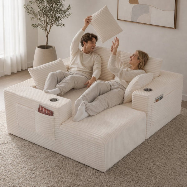 English Elm 95''Modular Corduroy L-Shaped Sectional Sofa with Chaise and Pocket Spring Cushions White - B 95.27 inches W5385P541208