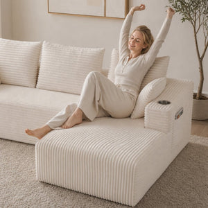 English Elm 95''Modular Corduroy L-Shaped Sectional Sofa with Chaise and Pocket Spring Cushions White - B 95.27 inches W5385P541208