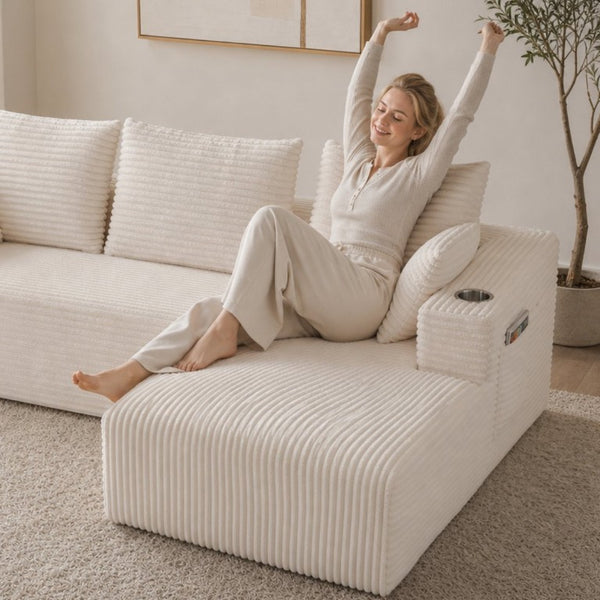 English Elm 95''Modular Corduroy L-Shaped Sectional Sofa with Chaise and Pocket Spring Cushions White - B 95.27 inches W5385P541208