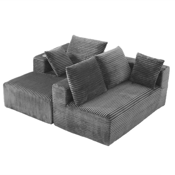 English Elm 95''Modular Corduroy L-Shaped Sectional Sofa with Chaise and Pocket Spring Cushions Gray 95.27 inches W5385P541210