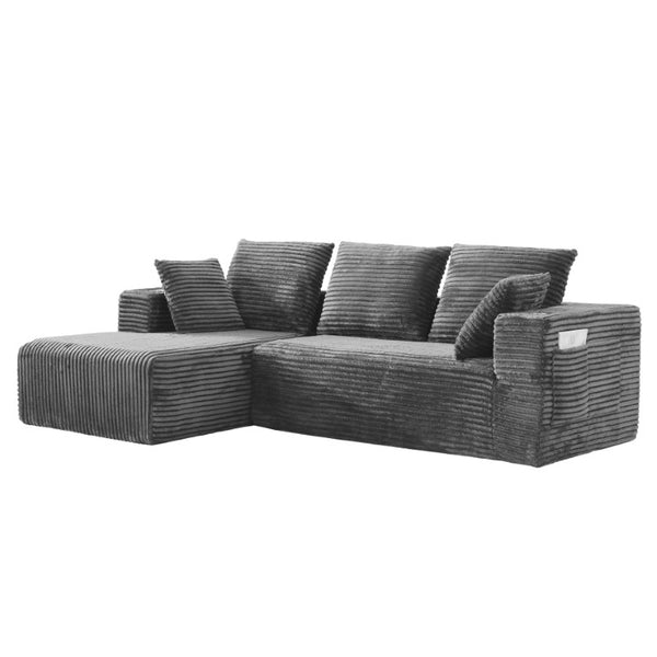 English Elm 95''Modular Corduroy L-Shaped Sectional Sofa with Chaise and Pocket Spring Cushions Gray 95.27 inches W5385P541210