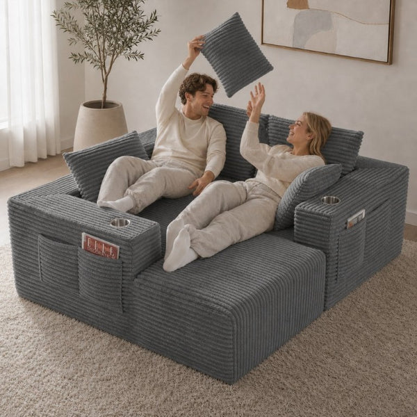 English Elm 95''Modular Corduroy L-Shaped Sectional Sofa with Chaise and Pocket Spring Cushions Gray 95.27 inches W5385P541210
