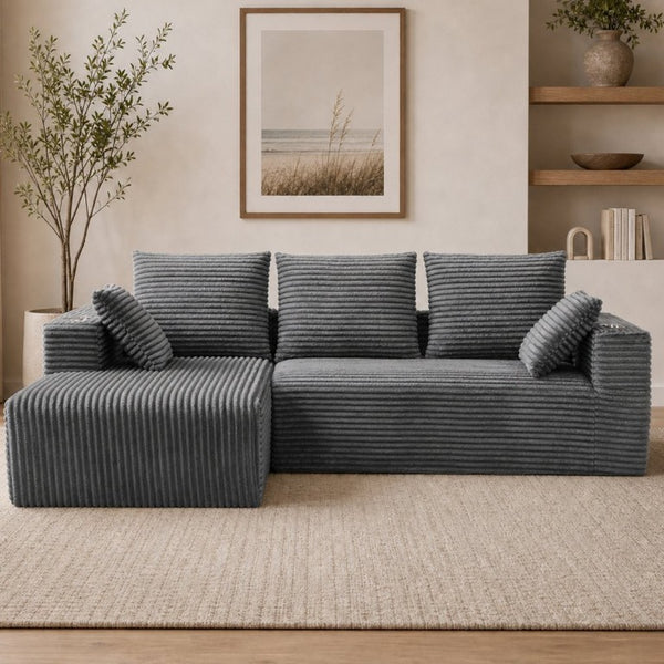 English Elm 95''Modular Corduroy L-Shaped Sectional Sofa with Chaise and Pocket Spring Cushions Gray 95.27 inches W5385P541210