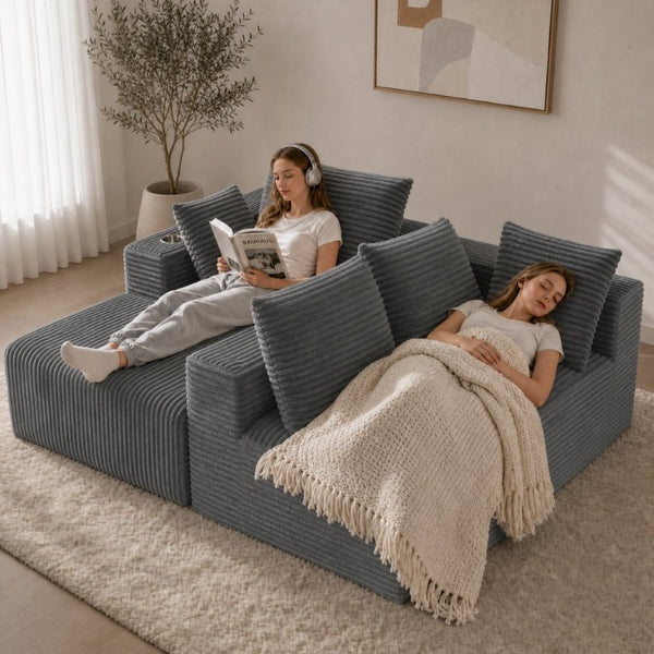 English Elm 95''Modular Corduroy L-Shaped Sectional Sofa with Chaise and Pocket Spring Cushions Gray 95.27 inches W5385P541210