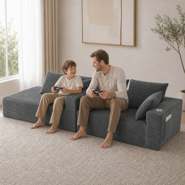 English Elm 95''Modular Corduroy L-Shaped Sectional Sofa with Chaise and Pocket Spring Cushions Gray 95.27 inches W5385P541210