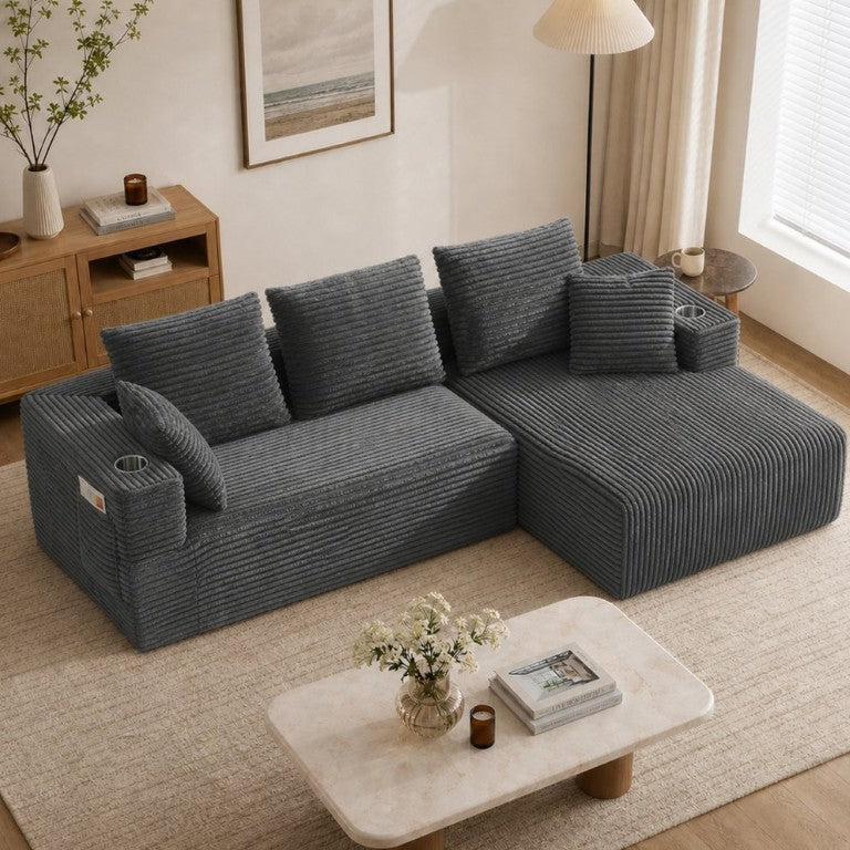 English Elm 95''Modular Corduroy L-Shaped Sectional Sofa with Plush Frameless Lounge Seating W5385P541211