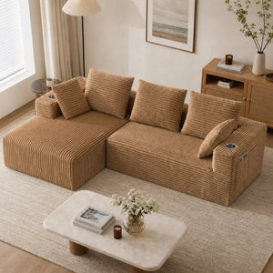 English Elm 95''Modular Corduroy L-Shaped Sectional Sofa with Chaise and Pocket Spring Cushions Brown 93.7 inches W5385P541213