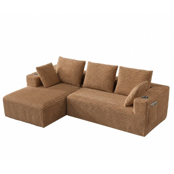 English Elm 95''Modular Corduroy L-Shaped Sectional Sofa with Chaise and Pocket Spring Cushions Brown 93.7 inches W5385P541213