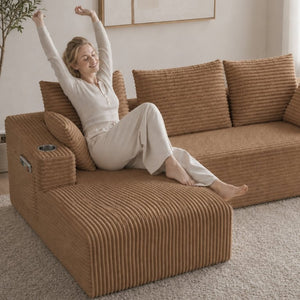 English Elm 95''Modular Corduroy L-Shaped Sectional Sofa with Chaise and Pocket Spring Cushions Brown 93.7 inches W5385P541213