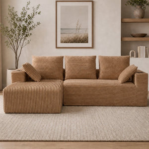 English Elm 95''Modular Corduroy L-Shaped Sectional Sofa with Chaise and Pocket Spring Cushions Brown 93.7 inches W5385P541213