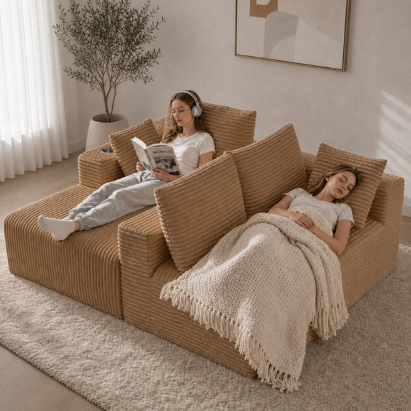 English Elm 95''Modular Corduroy L-Shaped Sectional Sofa with Chaise and Pocket Spring Cushions Brown 93.7 inches W5385P541213