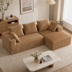 English Elm 95''Modular Corduroy L-Shaped Sectional Sofa with Chaise and Pocket Spring Cushions Brown 95.27 inches W5385P541214