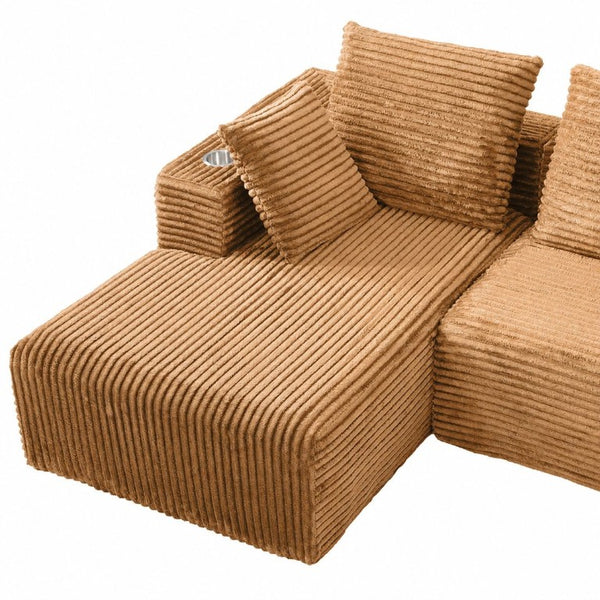 English Elm 95''Modular Corduroy L-Shaped Sectional Sofa with Chaise and Pocket Spring Cushions Brown 95.27 inches W5385P541214