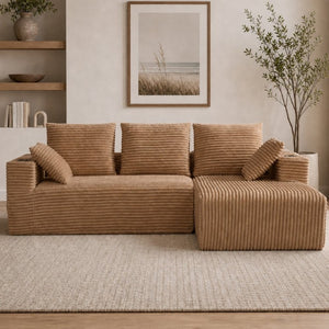 English Elm 95''Modular Corduroy L-Shaped Sectional Sofa with Chaise and Pocket Spring Cushions Brown 95.27 inches W5385P541214