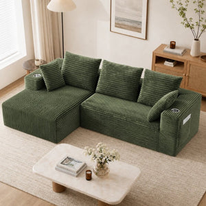English Elm 95''Modular Corduroy L-Shaped Sectional Sofa with Chaise and Pocket Spring Cushions Green - A 95.27 inches W5385P541215