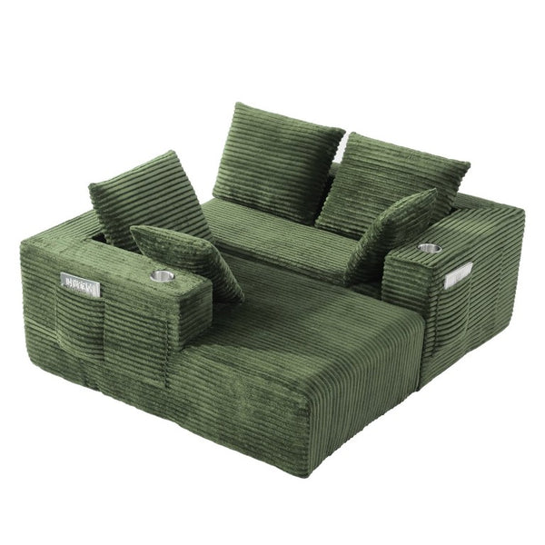English Elm 95''Modular Corduroy L-Shaped Sectional Sofa with Chaise and Pocket Spring Cushions Green - A 95.27 inches W5385P541215