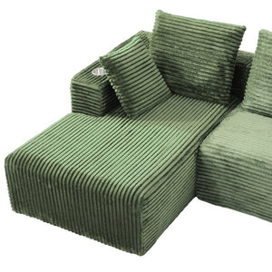 English Elm 95''Modular Corduroy L-Shaped Sectional Sofa with Chaise and Pocket Spring Cushions Green - A 95.27 inches W5385P541215