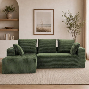 English Elm 95''Modular Corduroy L-Shaped Sectional Sofa with Chaise and Pocket Spring Cushions Green - A 95.27 inches W5385P541215