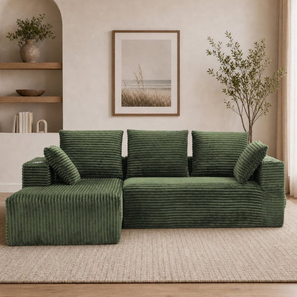 English Elm 95''Modular Corduroy L-Shaped Sectional Sofa with Chaise and Pocket Spring Cushions Green - A 95.27 inches W5385P541215