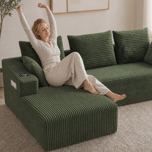 English Elm 95''Modular Corduroy L-Shaped Sectional Sofa with Chaise and Pocket Spring Cushions Green - A 95.27 inches W5385P541215
