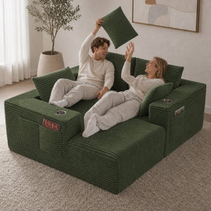English Elm 95''Modular Corduroy L-Shaped Sectional Sofa with Chaise and Pocket Spring Cushions Green - A 95.27 inches W5385P541215