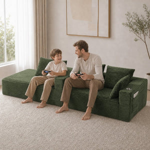 English Elm 95''Modular Corduroy L-Shaped Sectional Sofa with Chaise and Pocket Spring Cushions Green - A 95.27 inches W5385P541215