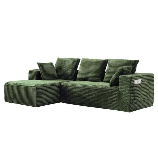 English Elm 95''Modular Corduroy L-Shaped Sectional Sofa with Chaise and Pocket Spring Cushions Green - A 95.27 inches W5385P541215